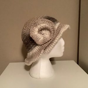Crocheted ladies tan and brown handmade hat